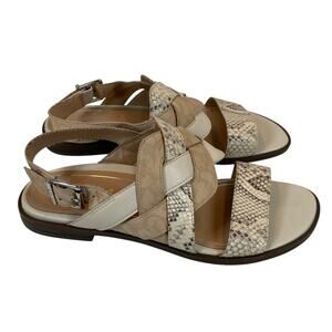 Vionic Kendra Snake Embossed Leather Flat Sandals Beige Size 7